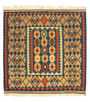 Alfombra Kelim - Oriental cuadrado  - 100 x 98 cm - azul oscuro