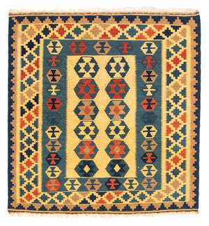 Alfombra Kelim - Oriental cuadrado  - 101 x 95 cm - oro