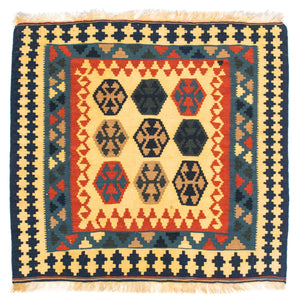 Alfombra Kelim - Oriental cuadrado  - 103 x 100 cm - azul oscuro