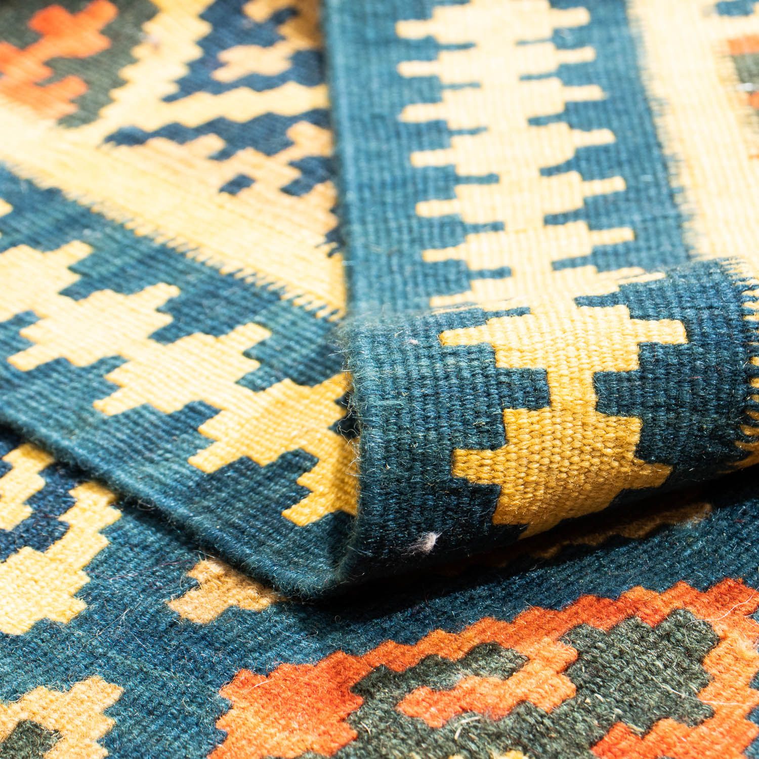 Alfombra Kelim - Oriental cuadrado  - 107 x 100 cm - azul oscuro