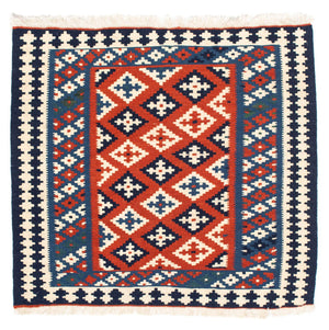 Alfombra Kelim - Oriental cuadrado  - 103 x 100 cm - azul oscuro