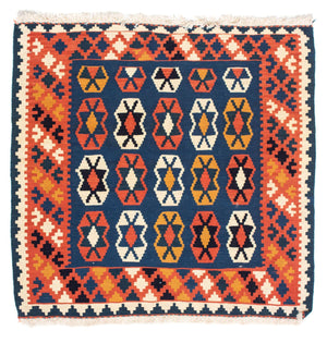 Alfombra Kelim - Oriental cuadrado  - 100 x 96 cm - azul oscuro