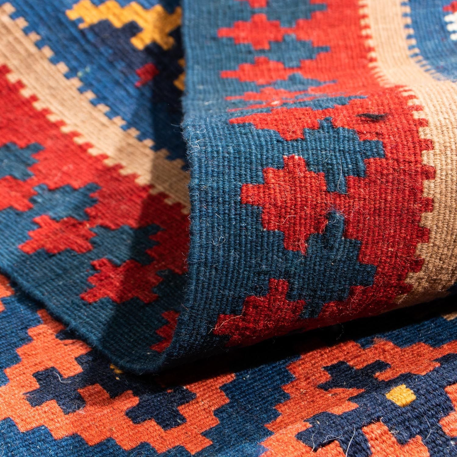Alfombra Kelim - Oriental cuadrado  - 108 x 100 cm - azul oscuro