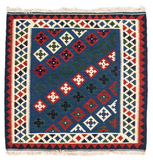 Alfombra Kelim - Oriental cuadrado  - 100 x 100 cm - azul oscuro