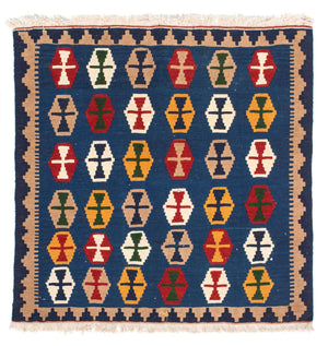 Alfombra Kelim - Oriental cuadrado  - 96 x 96 cm - azul oscuro