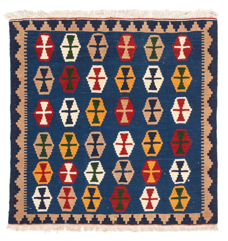 Alfombra Kelim - Oriental cuadrado  - 96 x 96 cm - azul oscuro