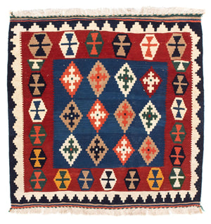 Alfombra Kelim - Oriental cuadrado  - 100 x 96 cm - azul oscuro