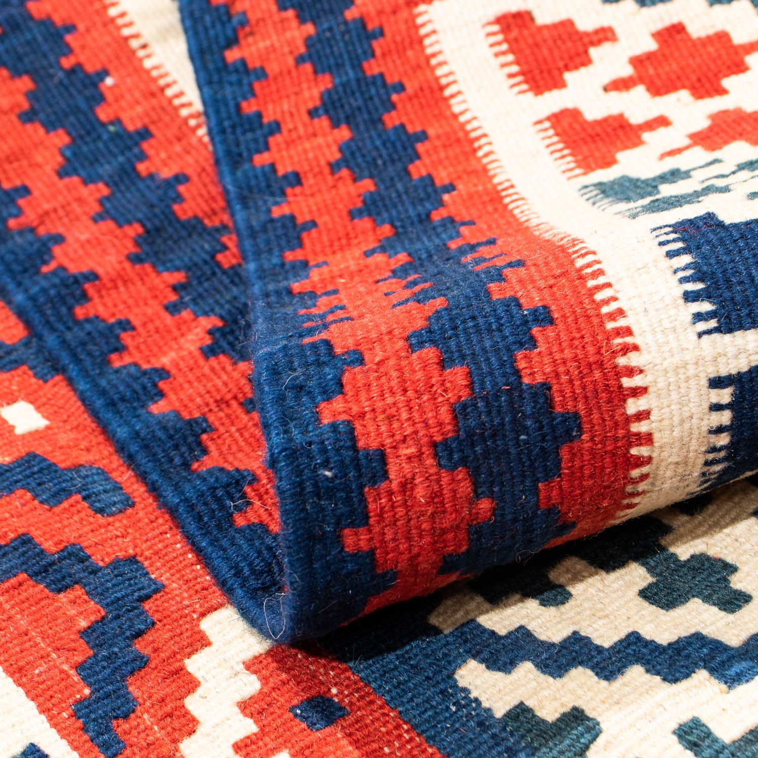 Alfombra Kelim - Oriental cuadrado  - 100 x 95 cm - azul oscuro
