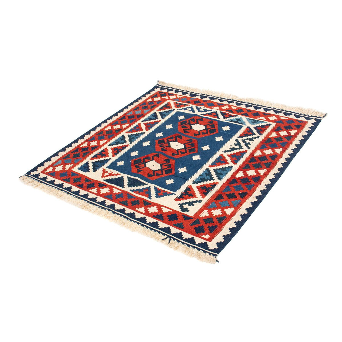 Alfombra Kelim - Oriental cuadrado  - 105 x 104 cm - azul oscuro