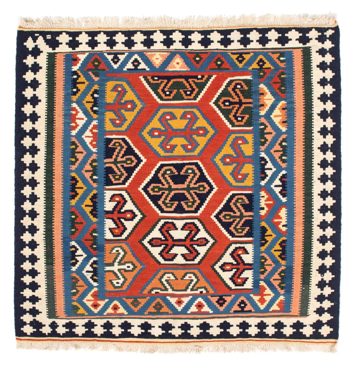 Alfombra Kelim - Oriental cuadrado  - 105 x 103 cm - rojo