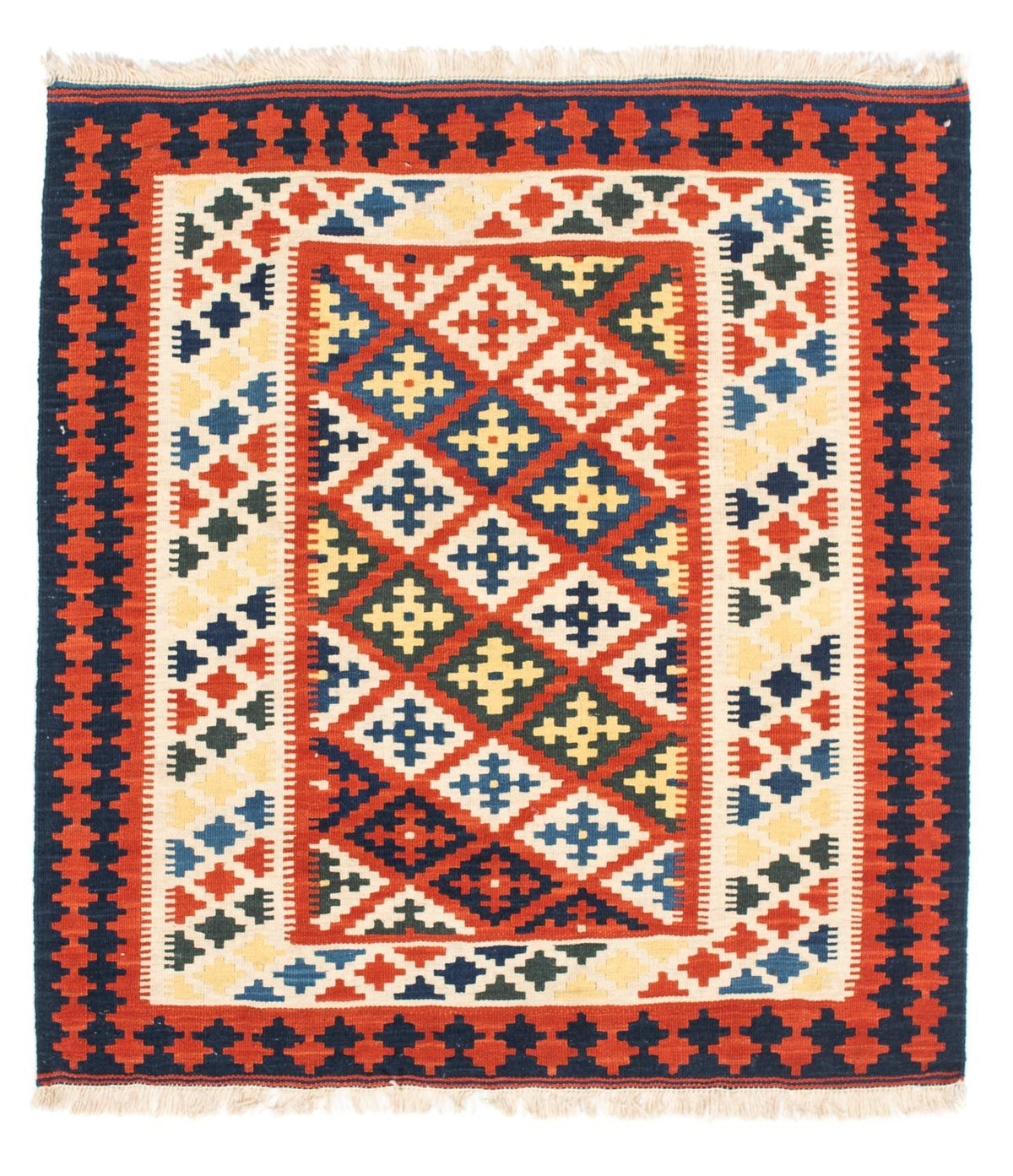 Alfombra Kelim - Oriental cuadrado  - 107 x 100 cm - rojo oscuro