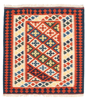 Alfombra Kelim - Oriental cuadrado  - 107 x 100 cm - rojo oscuro