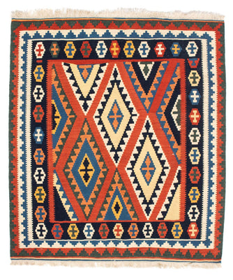Alfombra Kelim - Oriental cuadrado  - 114 x 102 cm - rojo