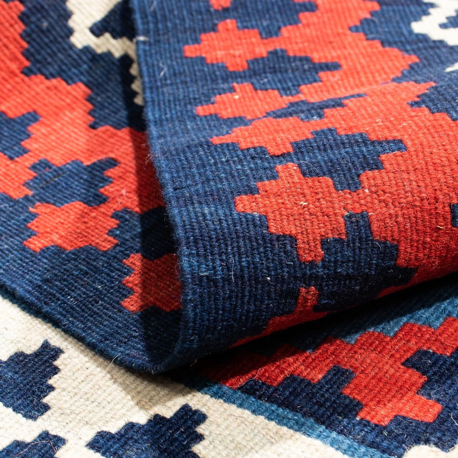 Alfombra Kelim - Oriental cuadrado  - 104 x 103 cm - azul oscuro