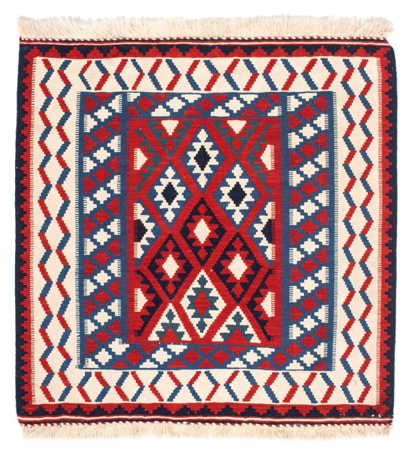 Alfombra Kelim - Oriental cuadrado  - 106 x 103 cm - rojo oscuro
