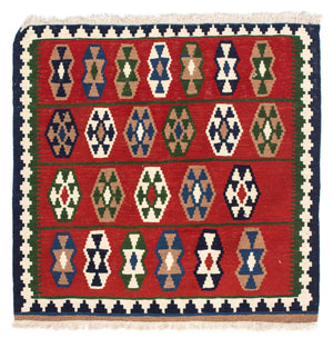 Alfombra Kelim - Oriental cuadrado  - 100 x 98 cm - rojo oscuro