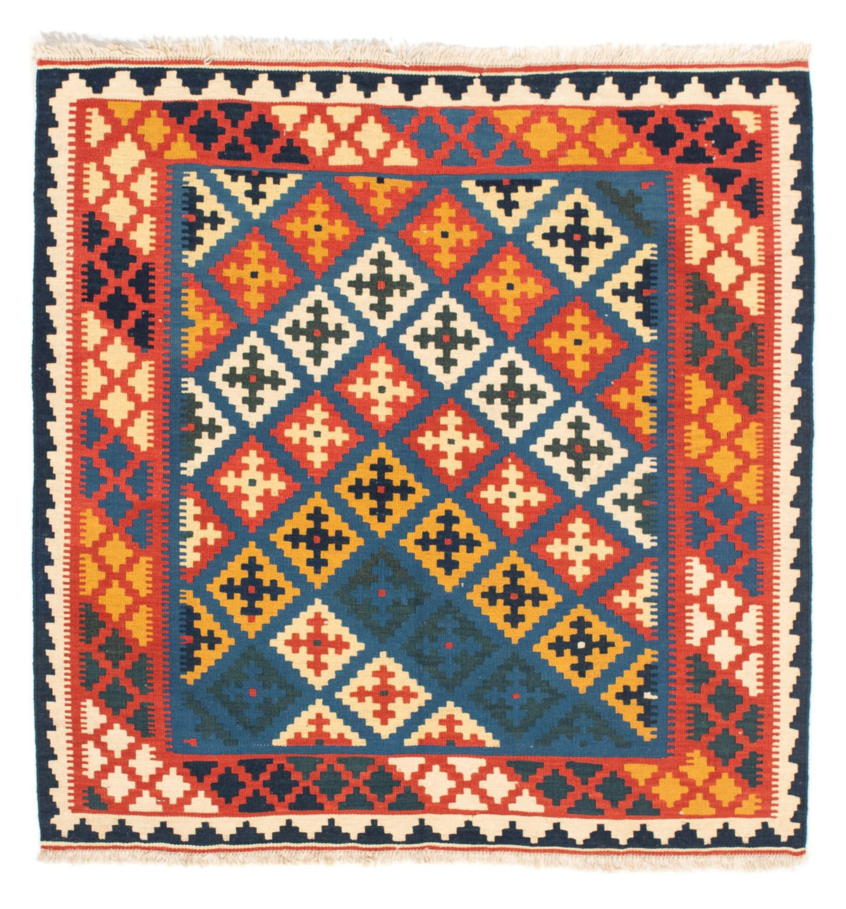 Alfombra Kelim - Oriental cuadrado  - 104 x 100 cm - azul oscuro