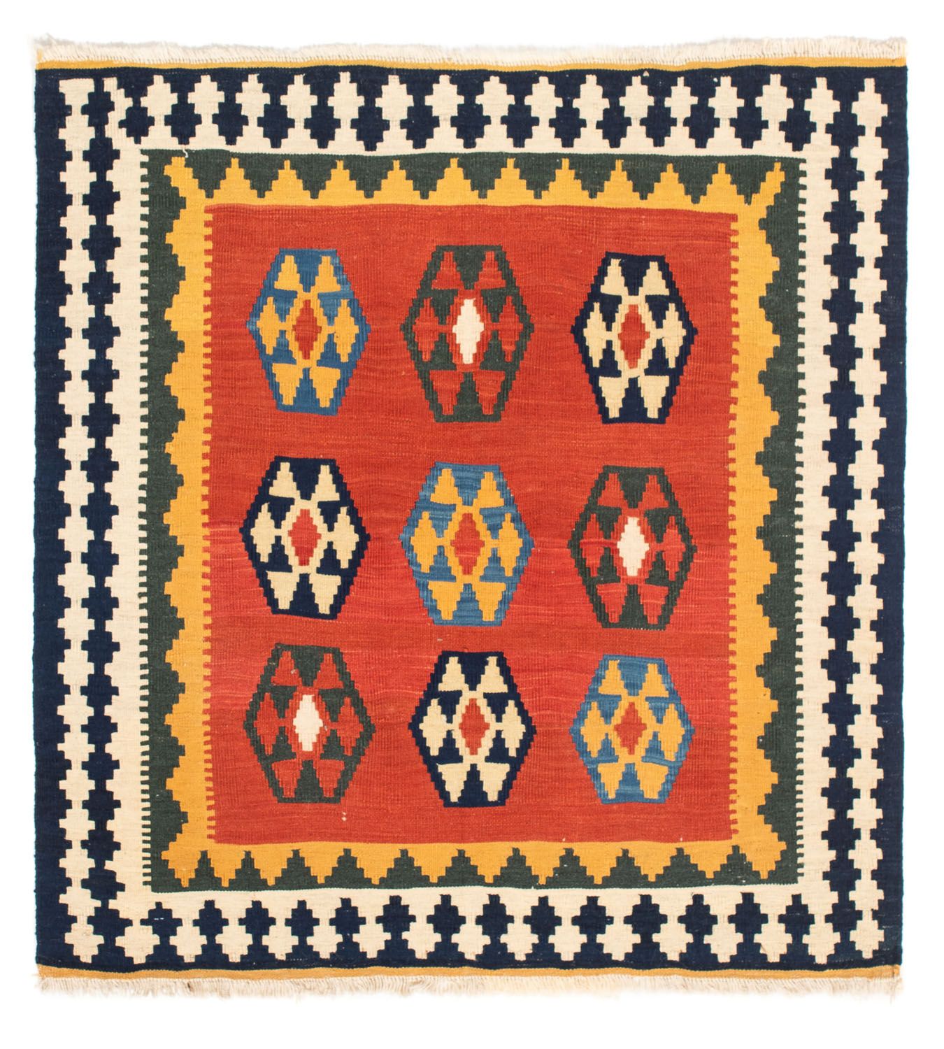 Alfombra Kelim - Oriental cuadrado  - 105 x 100 cm - rojo oscuro
