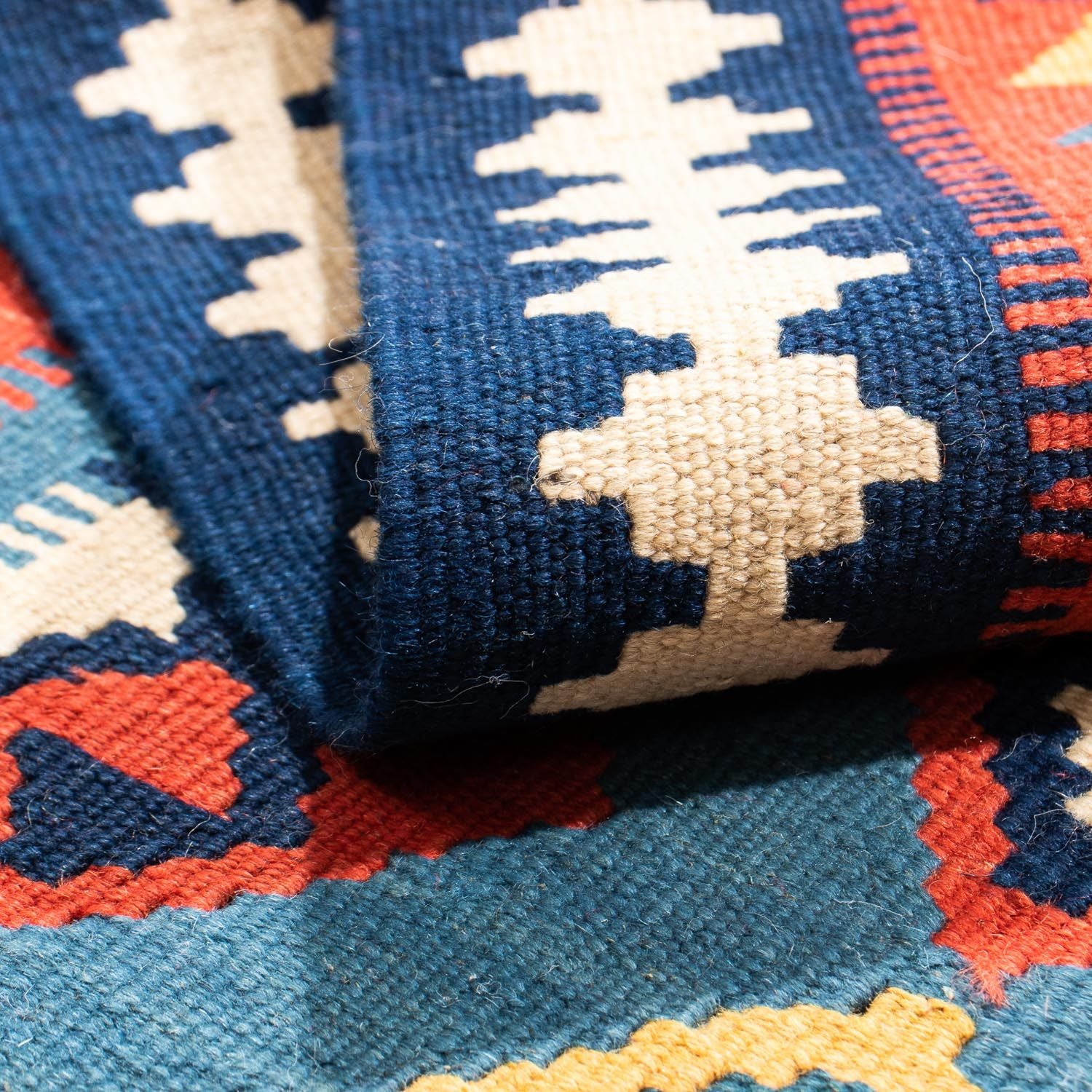 Alfombra Kelim - Oriental cuadrado  - 101 x 99 cm - azul oscuro