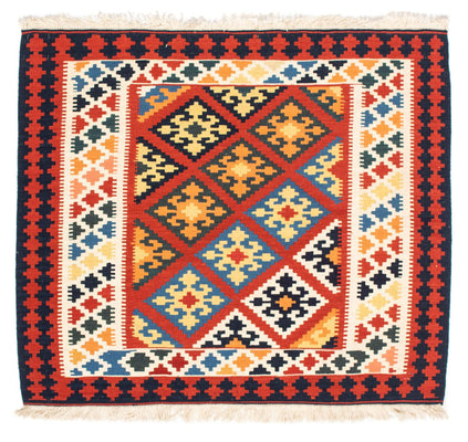 Alfombra Kelim - Oriental cuadrado  - 101 x 93 cm - rojo oscuro