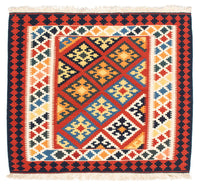 Alfombra Kelim - Oriental cuadrado  - 101 x 93 cm - rojo oscuro