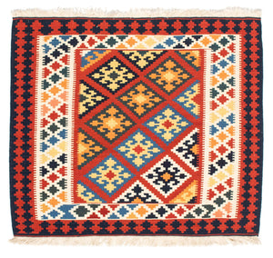 Alfombra Kelim - Oriental cuadrado  - 101 x 93 cm - rojo oscuro