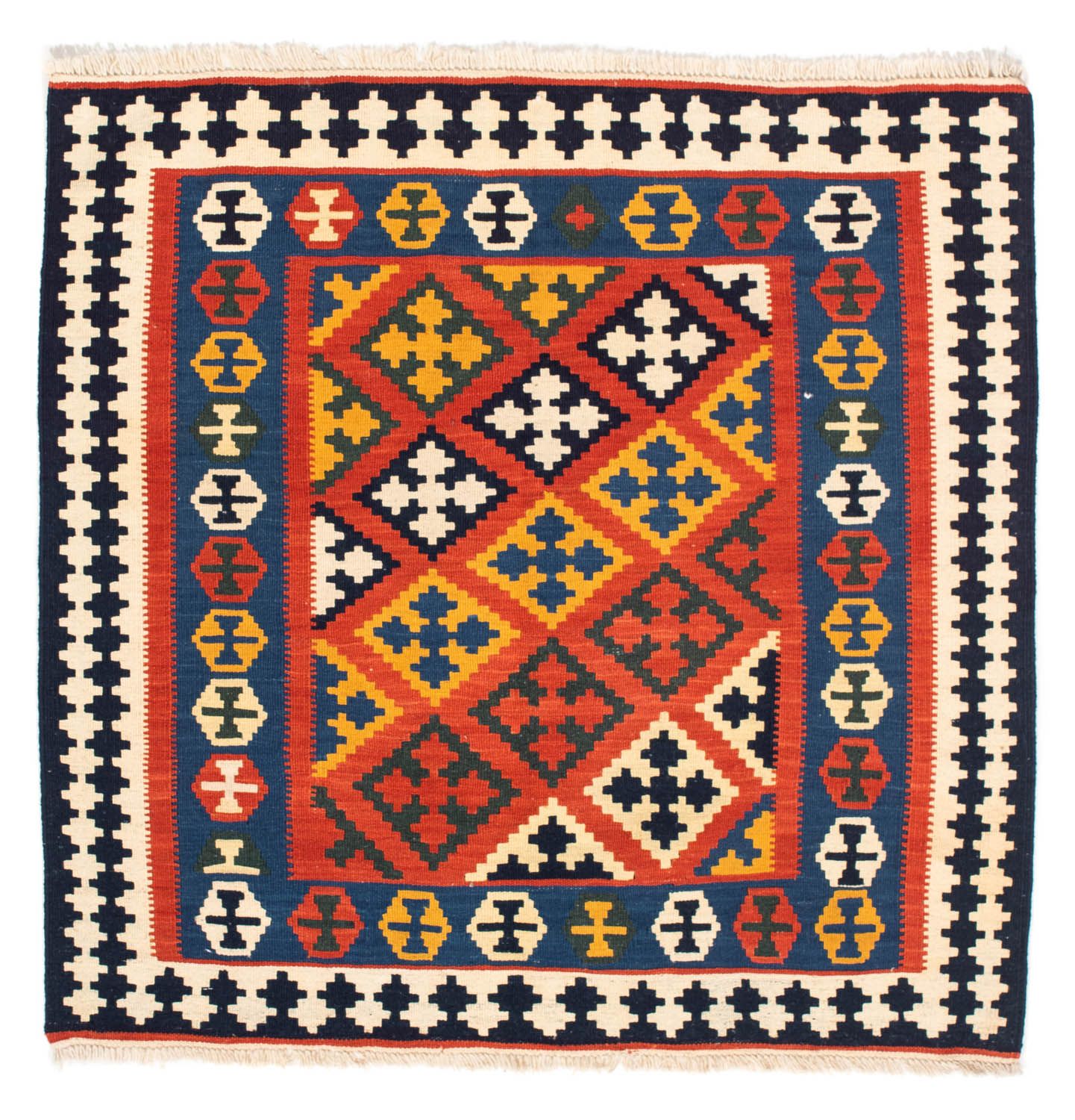 Alfombra Kelim - Oriental cuadrado  - 107 x 105 cm - rojo