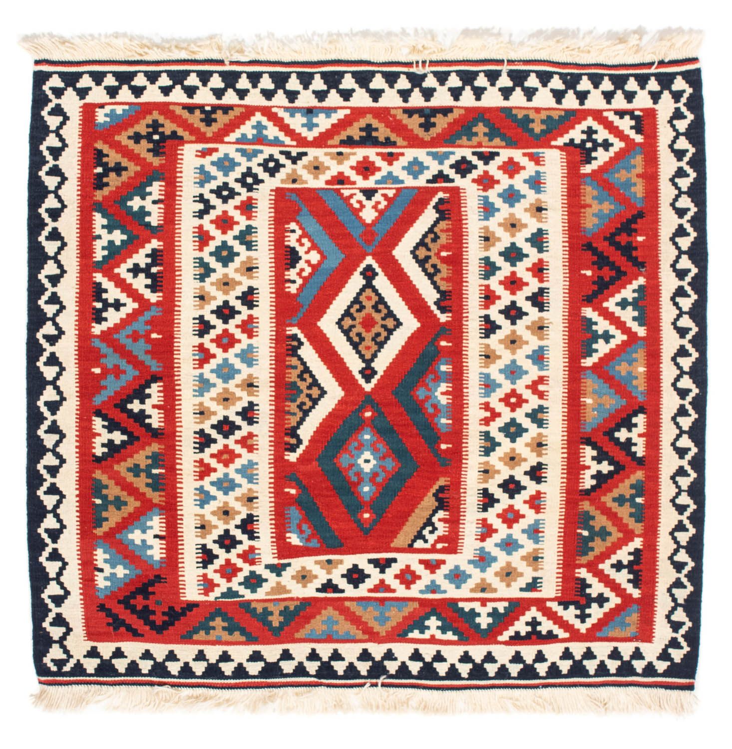 Alfombra Kelim - Oriental cuadrado  - 108 x 105 cm - rojo