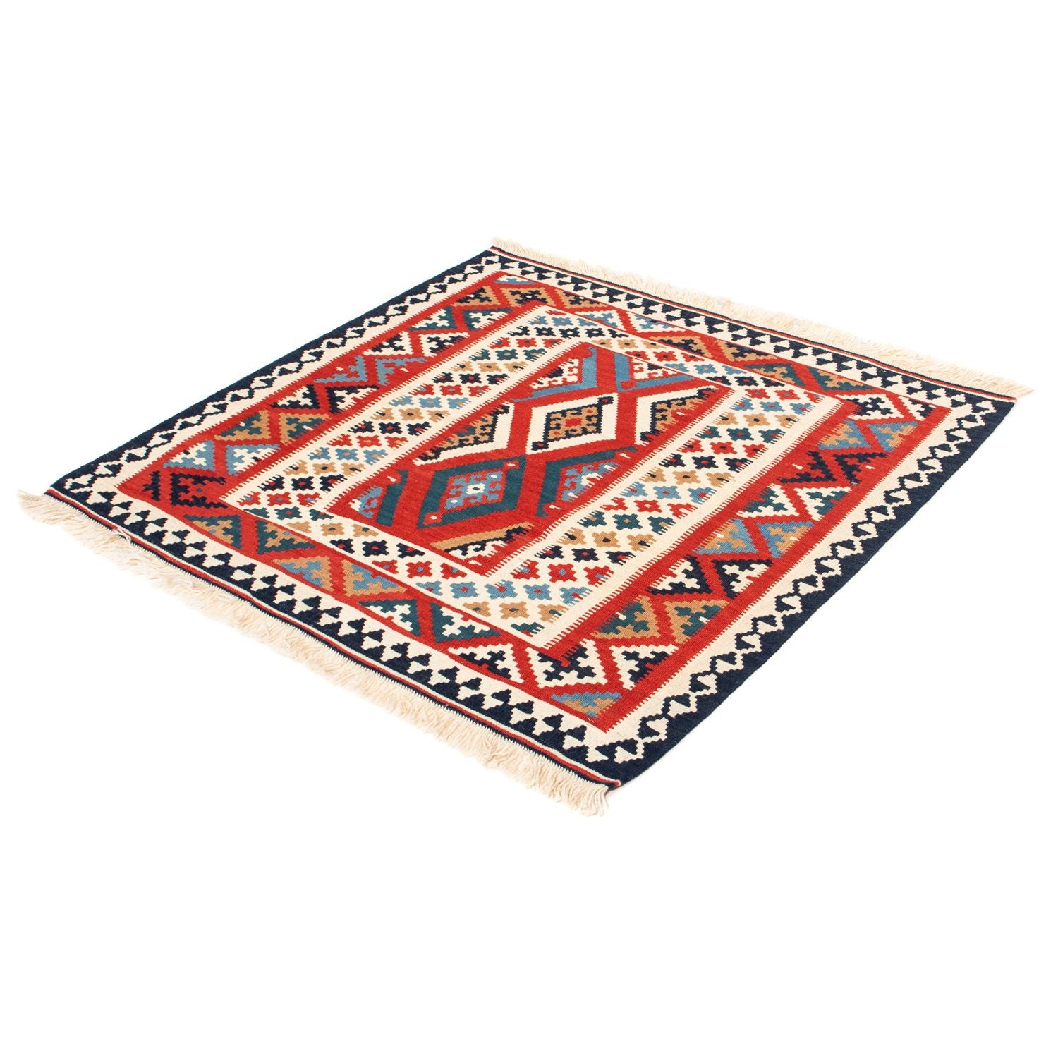 Alfombra Kelim - Oriental cuadrado  - 108 x 105 cm - rojo