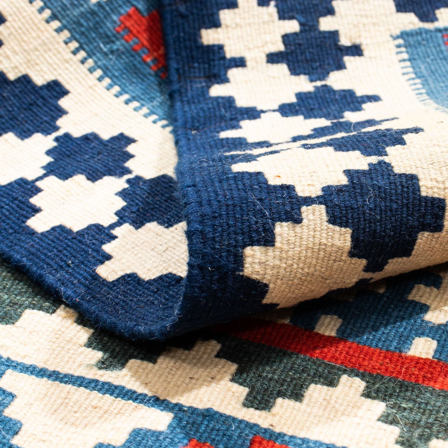 Alfombra Kelim - Oriental cuadrado  - 100 x 100 cm - azul