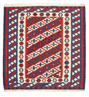 Alfombra Kelim - Oriental cuadrado  - 102 x 102 cm - rojo oscuro