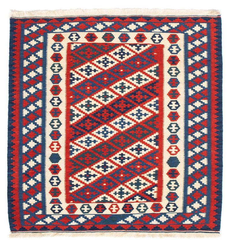 Alfombra Kelim - Oriental cuadrado  - 102 x 102 cm - rojo oscuro