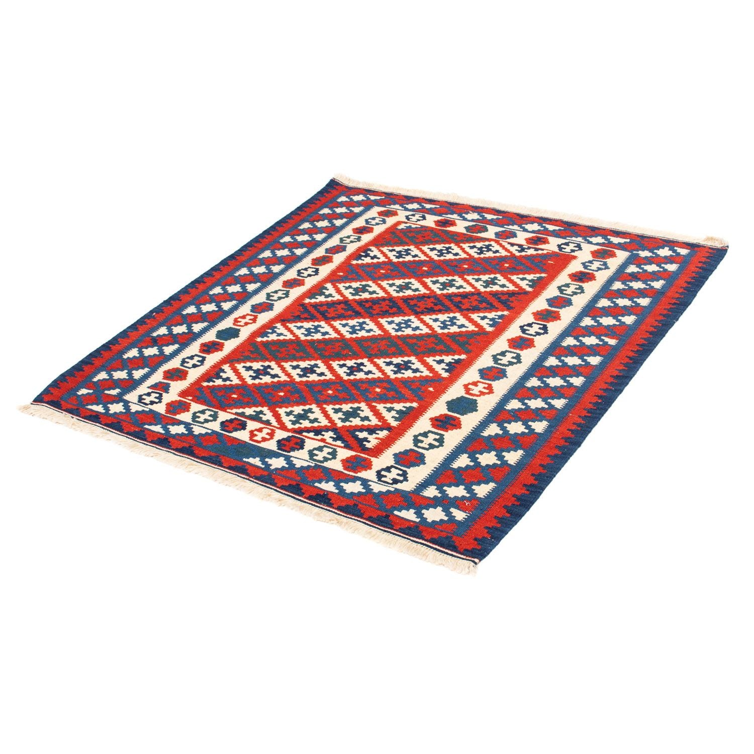 Alfombra Kelim - Oriental cuadrado  - 102 x 102 cm - rojo oscuro
