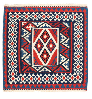 Alfombra Kelim - Oriental cuadrado  - 100 x 100 cm - rojo