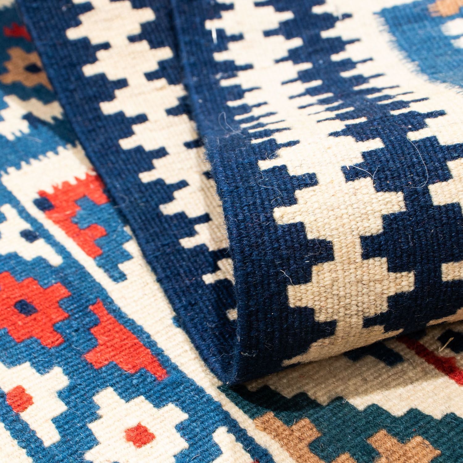 Alfombra Kelim - Oriental cuadrado  - 99 x 95 cm - azul oscuro