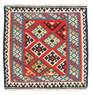 Alfombra Kelim - Oriental cuadrado  - 105 x 105 cm - rojo
