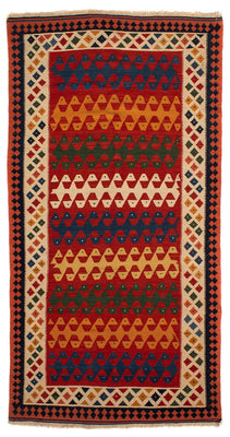 Alfombra de pasillo Alfombra Kelim - Oriental - 297 x 149 cm - rojo oscuro