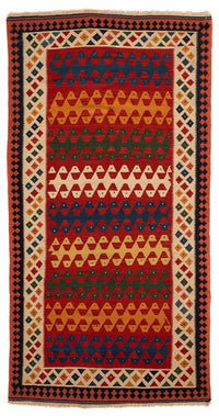 Alfombra de pasillo Alfombra Kelim - Oriental - 297 x 149 cm - rojo oscuro