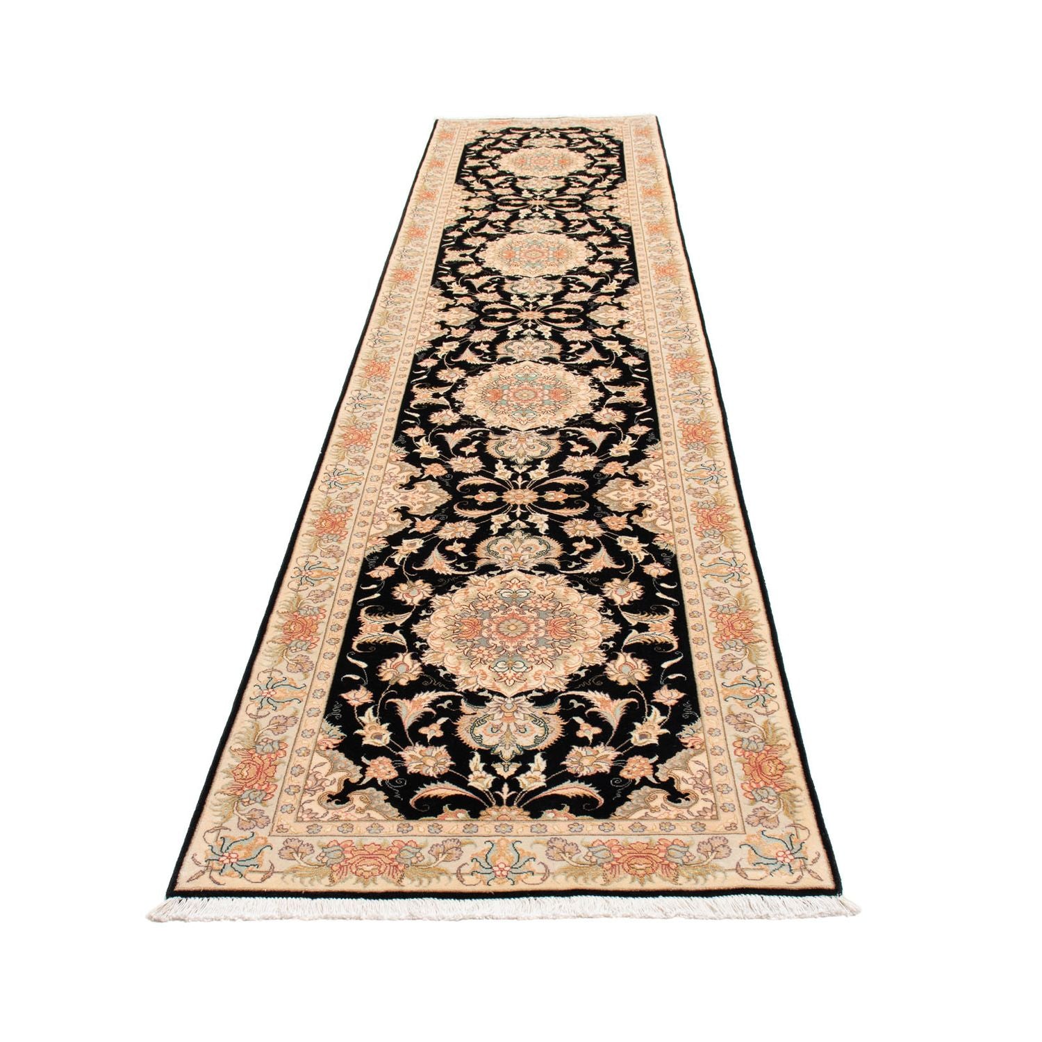 Alfombra de pasillo Alfombra Persa - Tabriz - Real - 417 x 87 cm - azul oscuro