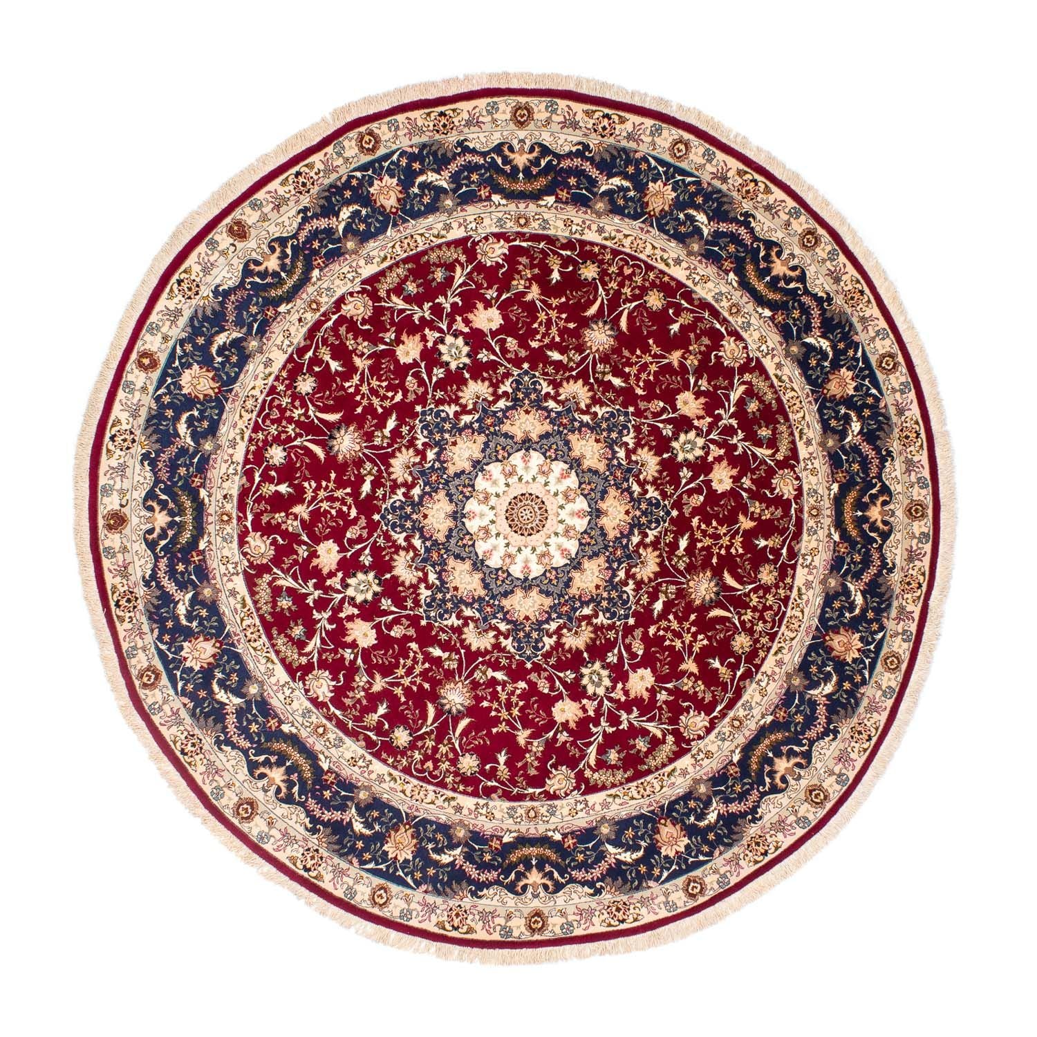 Alfombra Persa - Tabriz - Real redondo  - 250 x 250 cm - rojo oscuro