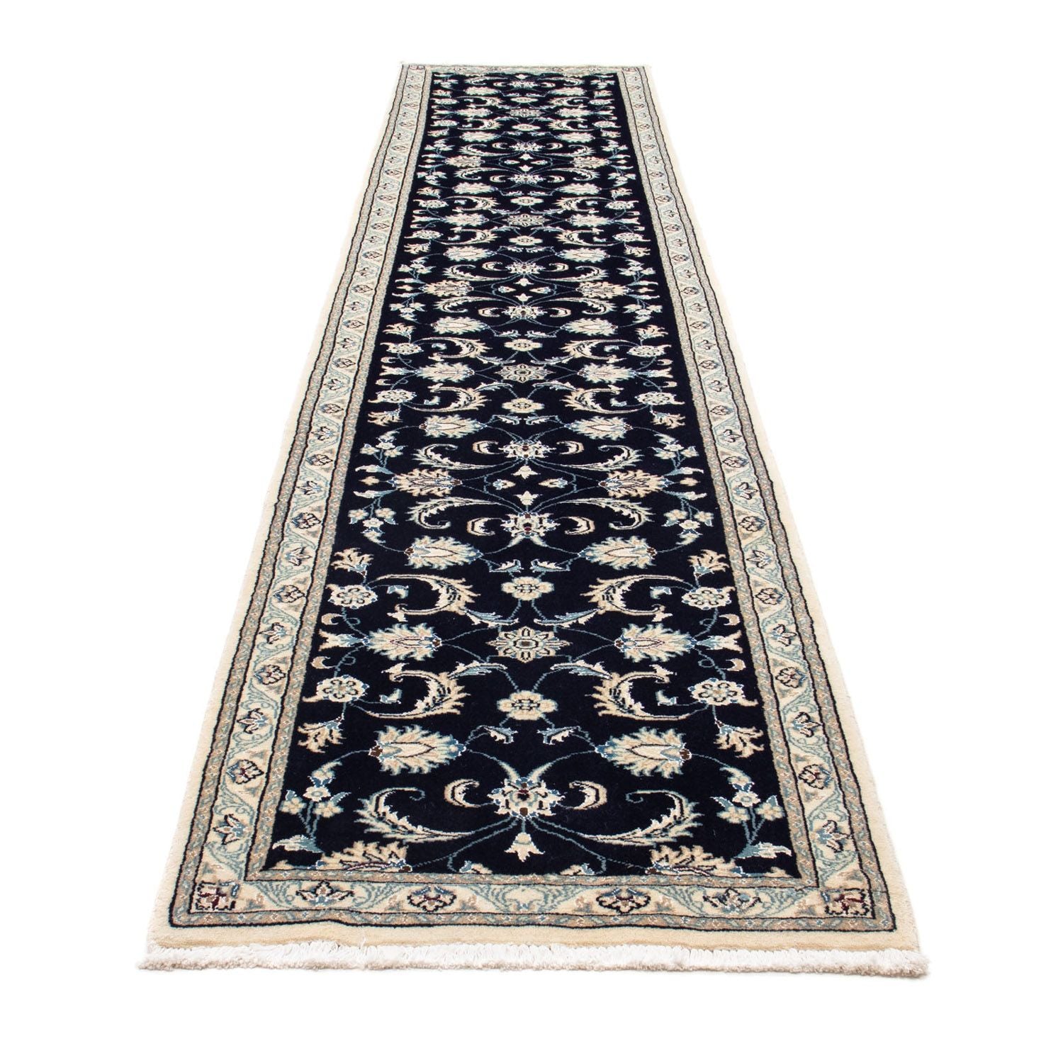Alfombra de pasillo Alfombra persa - Nain - 400 x 77 cm - azul oscuro