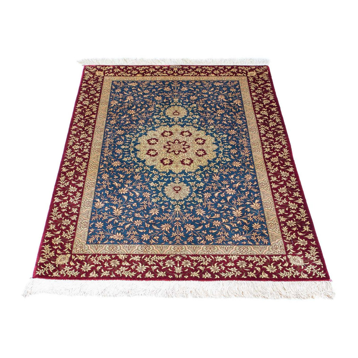Alfombra persa - Ghom - 123 x 78 cm - azul claro