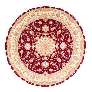 Alfombra Persa - Tabriz - Real redondo  - 150 x 150 cm - rojo oscuro
