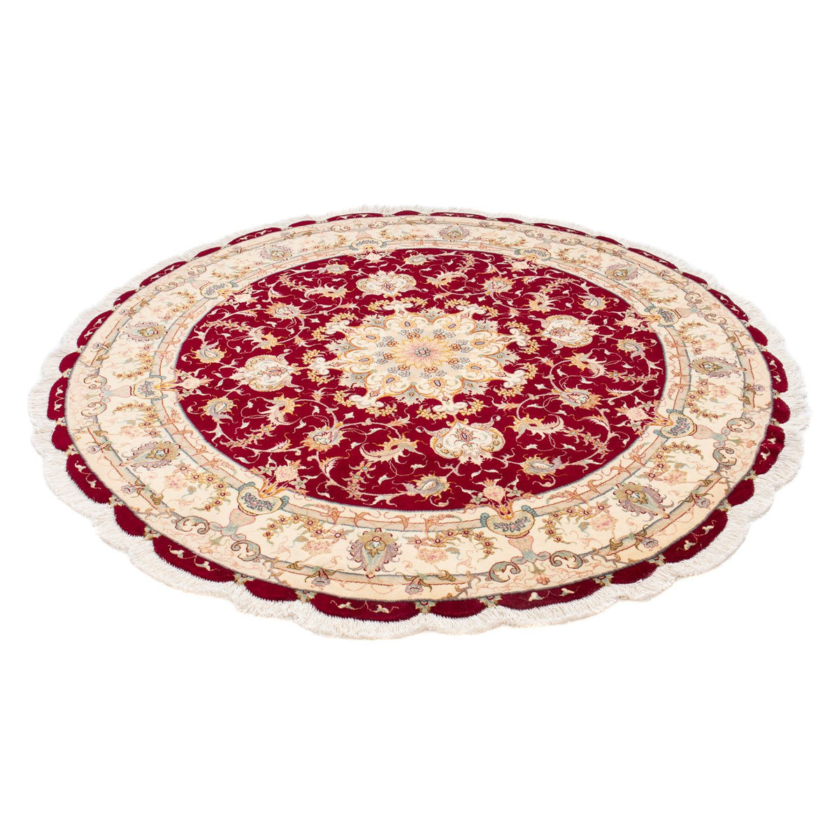 Alfombra Persa - Tabriz - Real redondo  - 150 x 150 cm - rojo oscuro