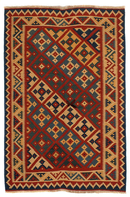 Alfombra Kelim - Oriental - 196 x 155 cm - rojo oscuro
