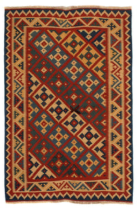 Alfombra Kelim - Oriental - 196 x 155 cm - rojo oscuro