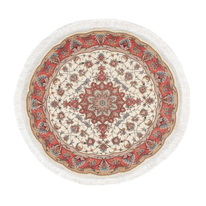Alfombra Persa - Tabriz - Real redondo  - 98 x 98 cm - beige