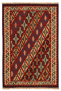 Alfombra Kelim - Oriental - 209 x 154 cm - rojo oscuro