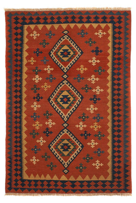 Alfombra Kelim - Oriental - 198 x 138 cm - rojo oscuro