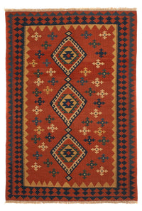 Alfombra Kelim - Oriental - 198 x 138 cm - rojo oscuro